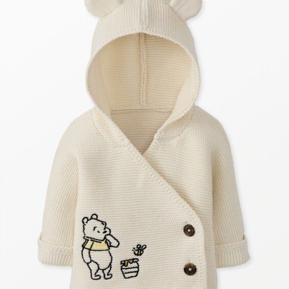 Hanna Andersson Cream Knit Jacket with Winnie the Pooh 6-12 months